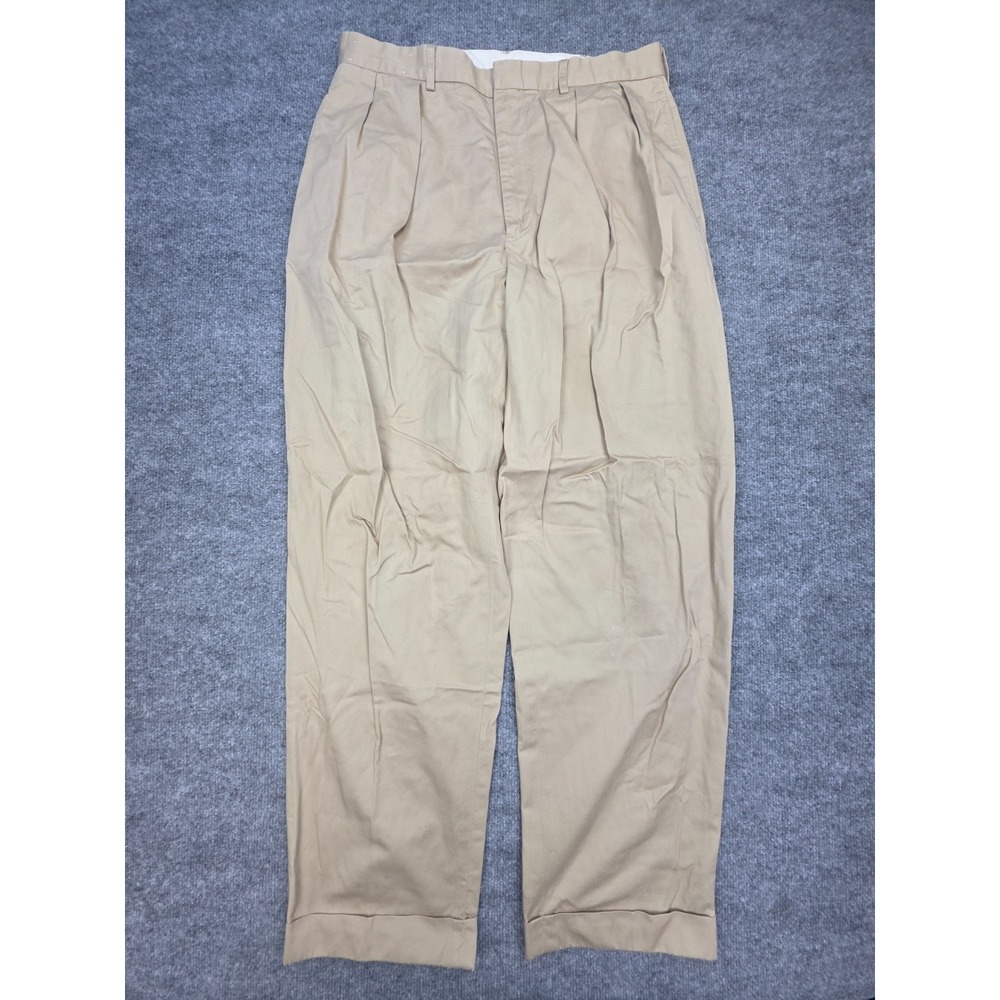 Vintage Polo Ralph Lauren Pants Mens 35x32 (FITS 31 x 31) Tan Beige Pleated